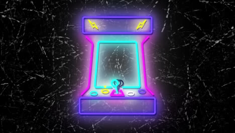 animación de una máquina de juegos de neón sobre un fondo oscuro