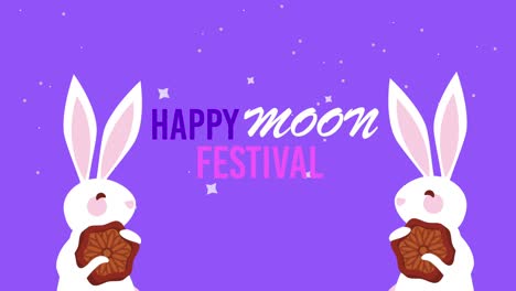 happy moon festival lettering with bunnies