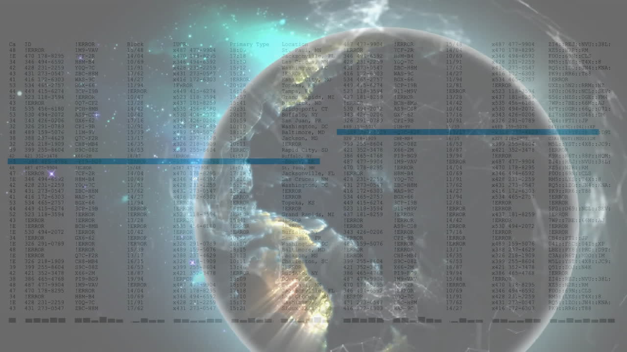 Translucent digital globe floating on right side, showing glowing hex network grid and data columns