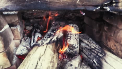 blurry wood fire in a farm to roast meat