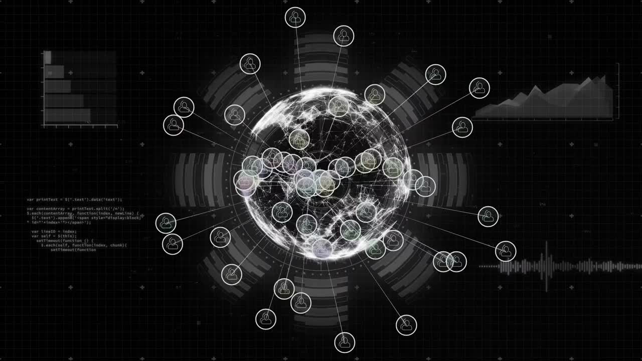 animación del globo con conexiones y procesamiento de datos