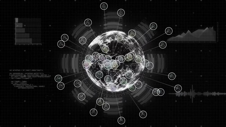 Animation of globe with connections and data processing