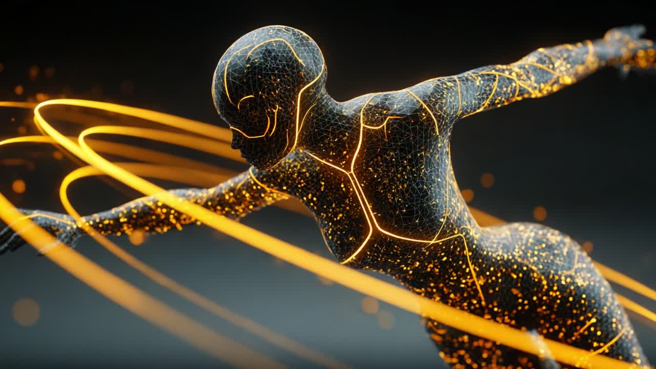 Futuristic Abstract Humanoid with Glowing Geometric Patterns