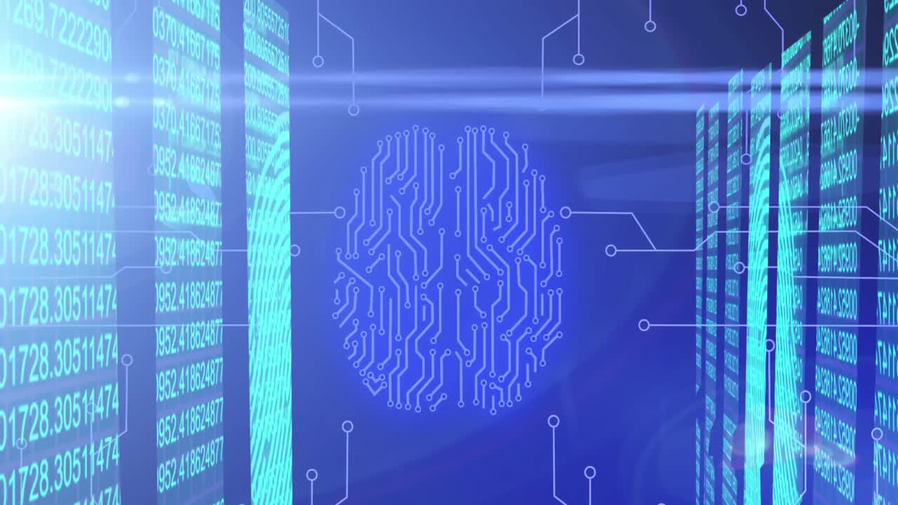 animación del procesamiento de datos sobre fondo azul