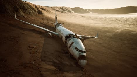 abandoned crushed plane in desert