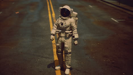 exploring the surreal streets with an astronaut in the urban landscape