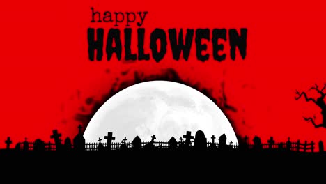 Animation-of-happy-halloween-text-over-cemetery
