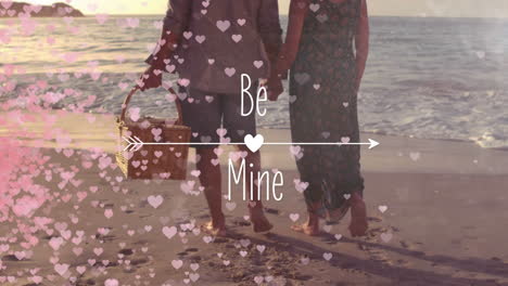 animation of valentines day in white letters and a couple in love on background