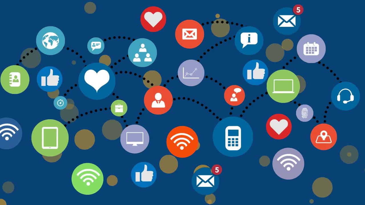 animación de iconos técnicos en fondo azul