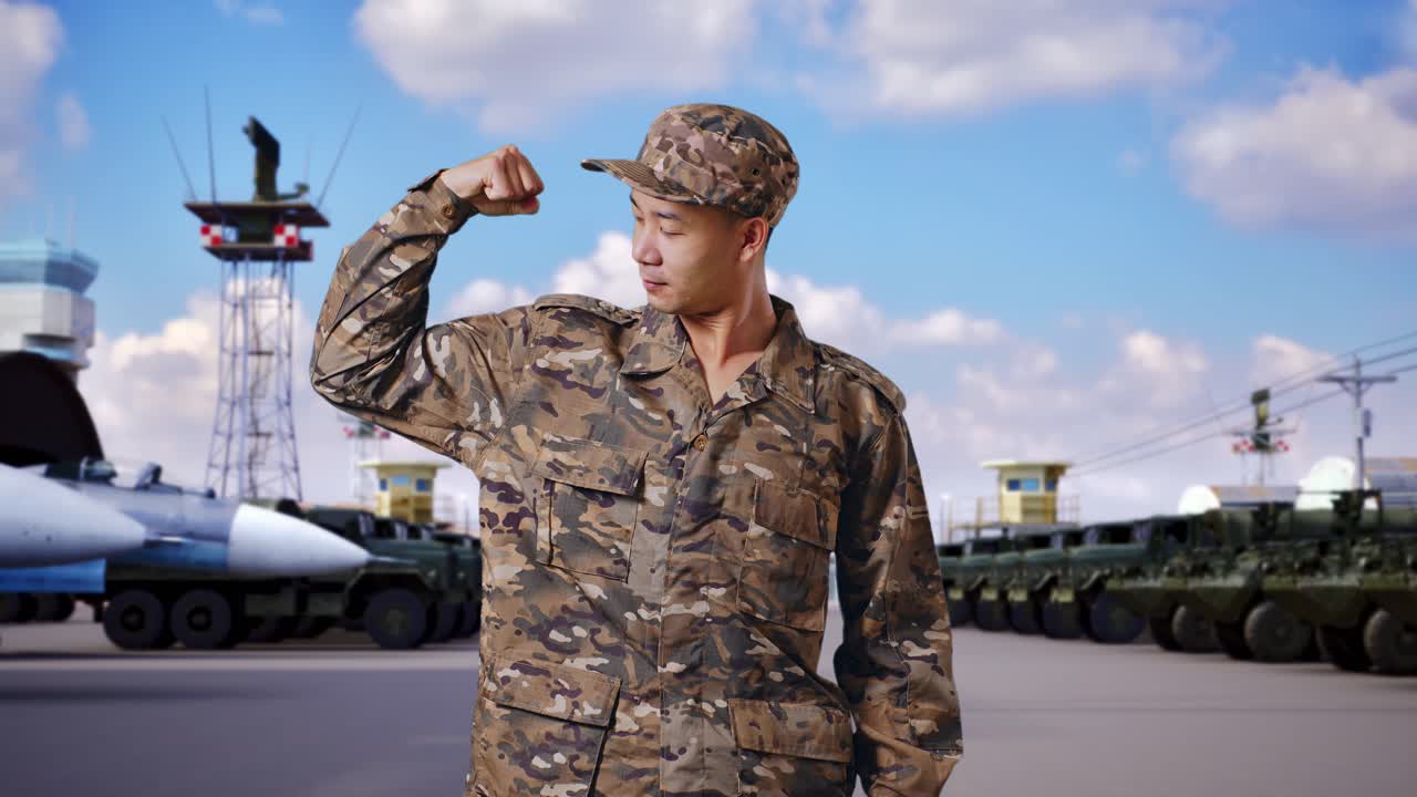 위장 유니폼을 입은 자랑스러운 군인