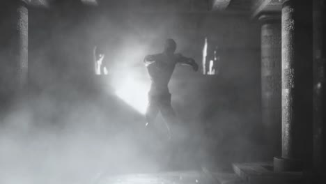 animation of smoke cloud over zombie walking at halloween