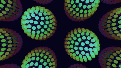 repeat futuristic sphere pattern with neon dots on black gradient