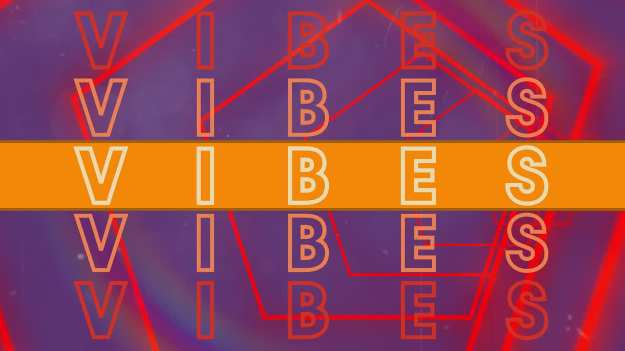 Animazione del testo "vibes" su sfondo colorato a motivi.
