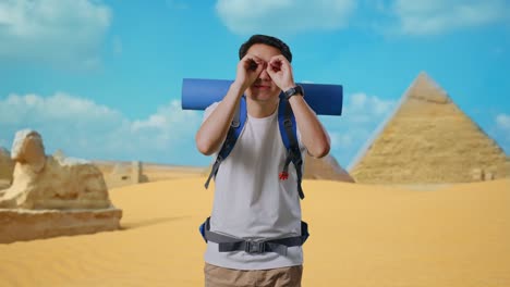 tourist exploring the pyramids of egypt