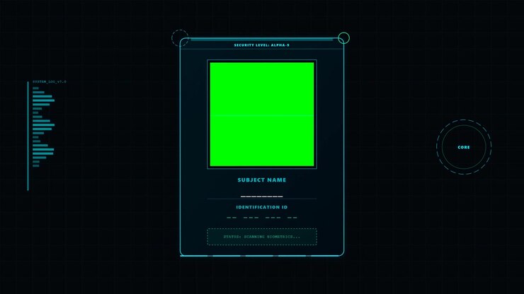 Futuristic Digital Biometric Identification Interface with Green Screen Placeholder