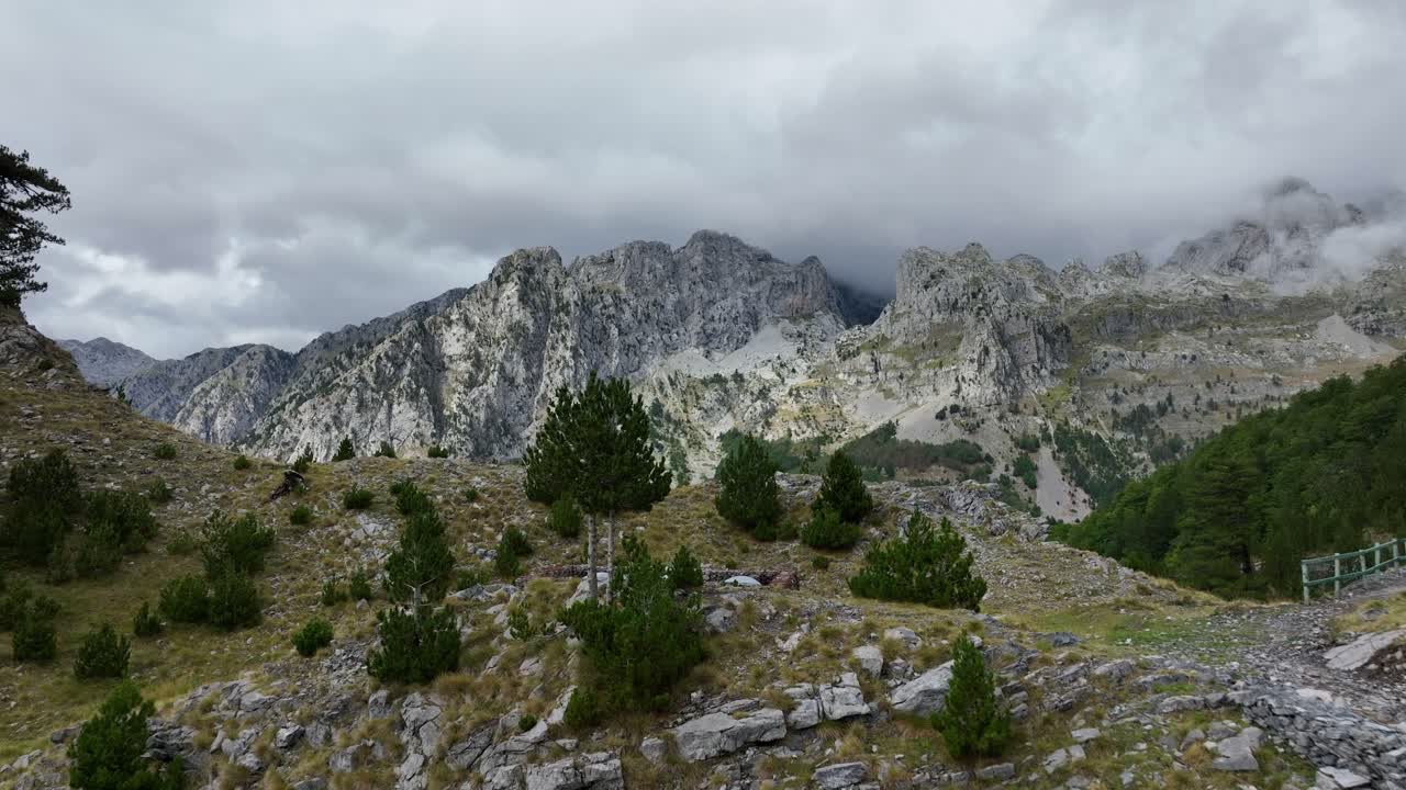 Rugged Mountains Aerial Reveal Flyover Ridge - Theth National Park