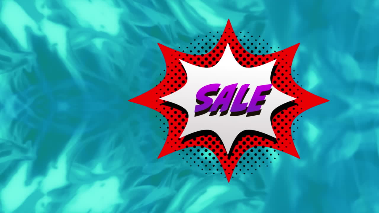 venta de texto sobre burbuja de habla retro contra ondas digitales en fondo azul