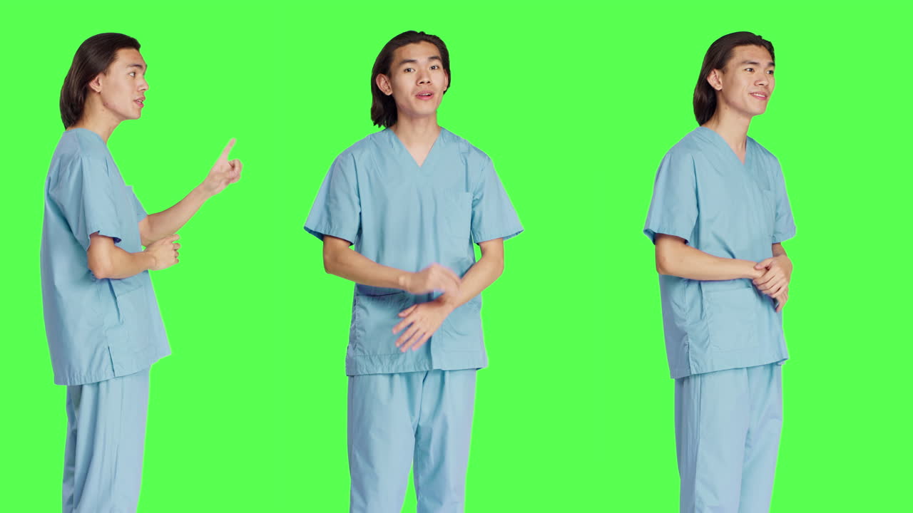 간호사는 카메라를 향해 고개를 숙이고 네라고 말합니다.