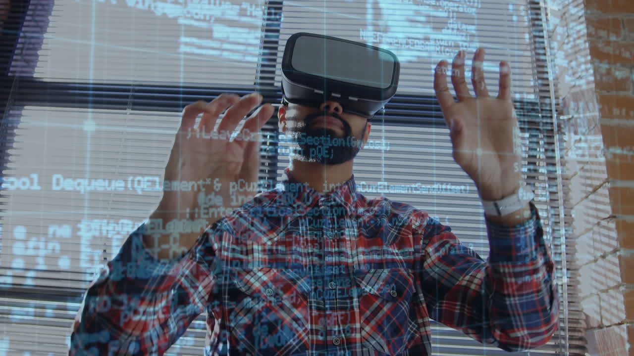 hombre deslizando en el aire mientras usa un auricular de realidad virtual