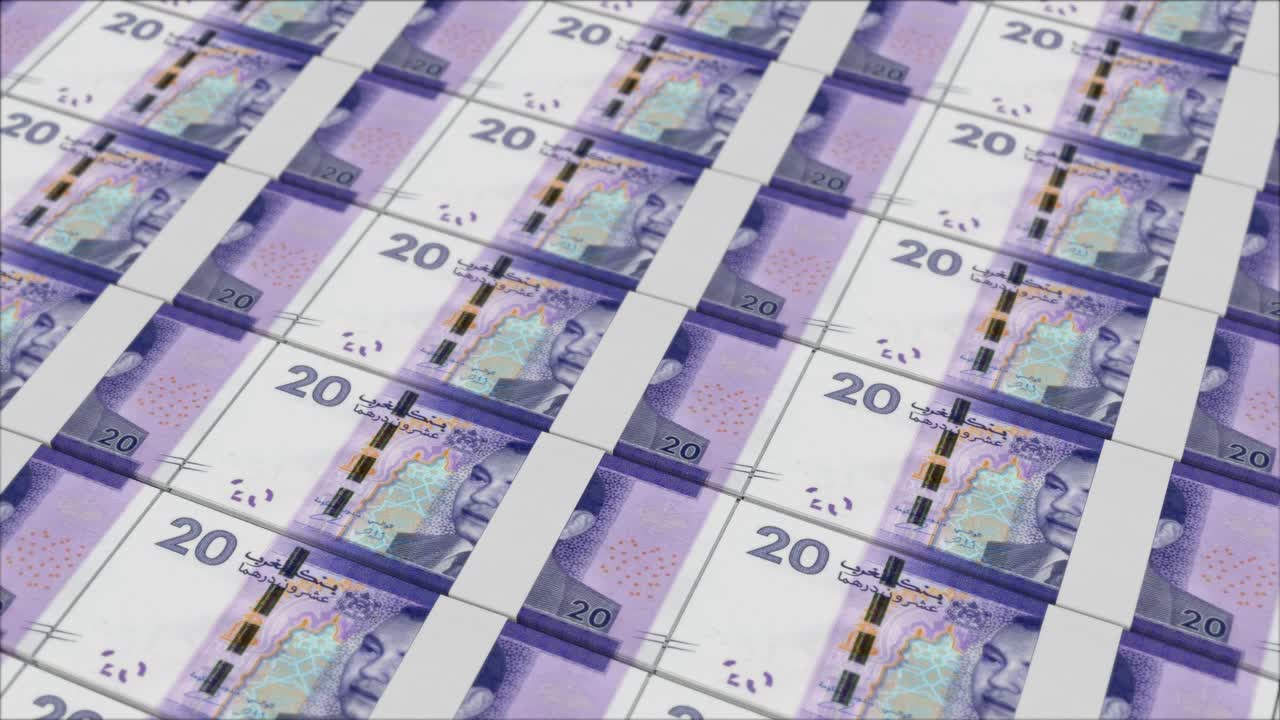 20 마로코 디르함 지폐는 화폐 인쇄기에 의해 인쇄되었습니다.