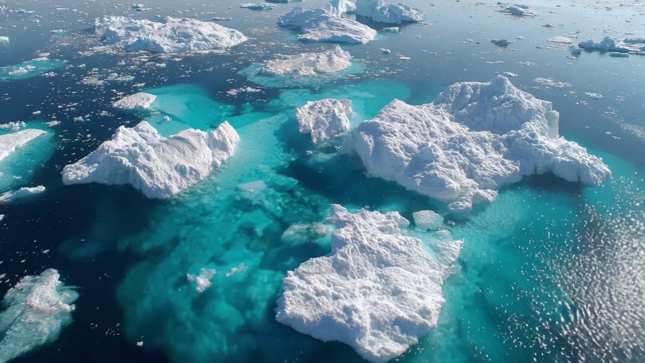 Stunning Aerial Views of Icebergs and Crystal Clear Waters in a Polar Region: A Glimpse into the Beauty of Nature's Frozen Landscapes