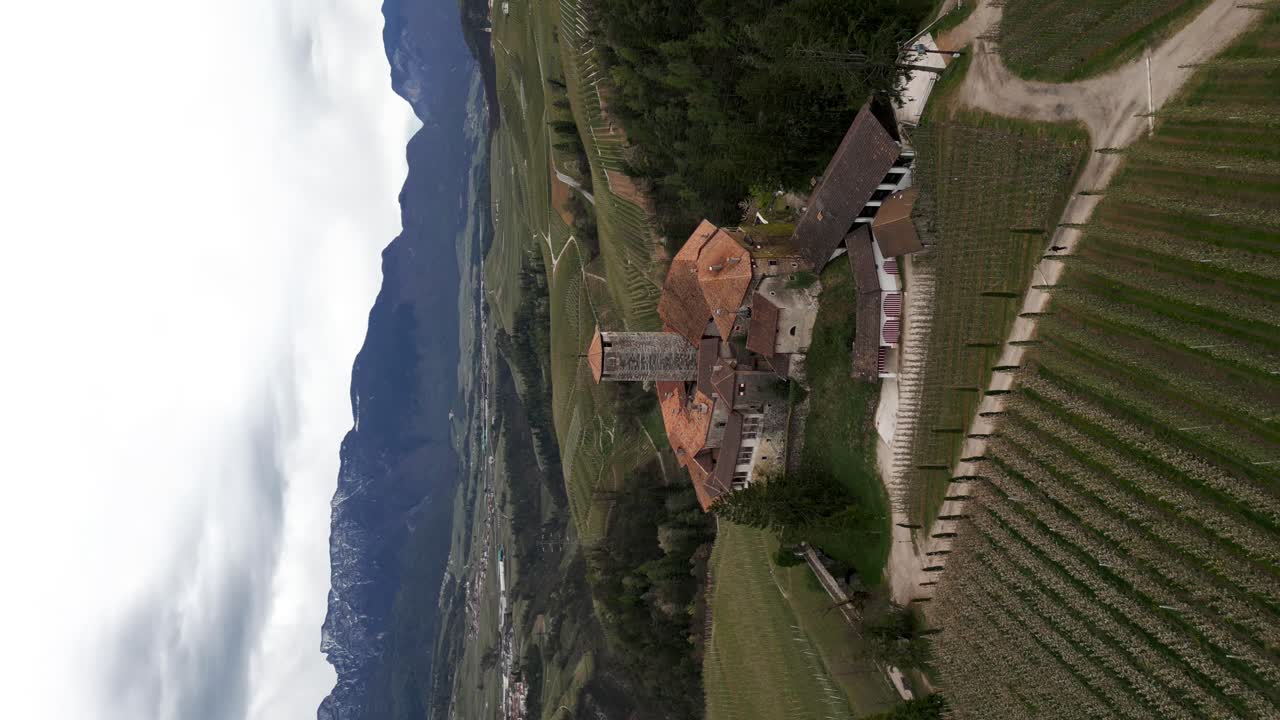 Aerial view of Valer Castle or Castel Val&eacute;r, Tassullo in Trentino, Italy