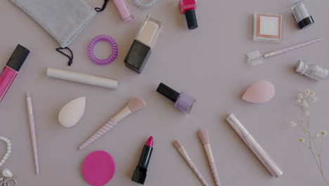 stylish makeup flat lay