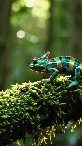 colorful chameleon in a lush forest