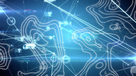 animación del procesamiento de datos, redes de conexiones y líneas blancas sobre fondo negro