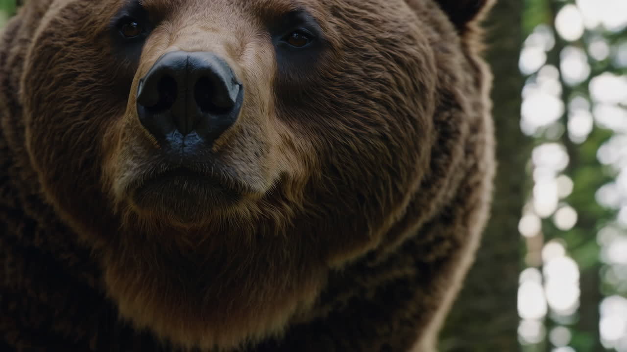 un niño y un gran oso en el bosque