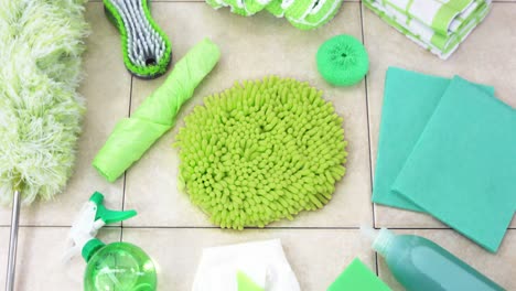 cleaning supplies on floor