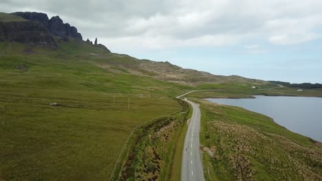 coastal road in western scottish highlands, aerial landscape view