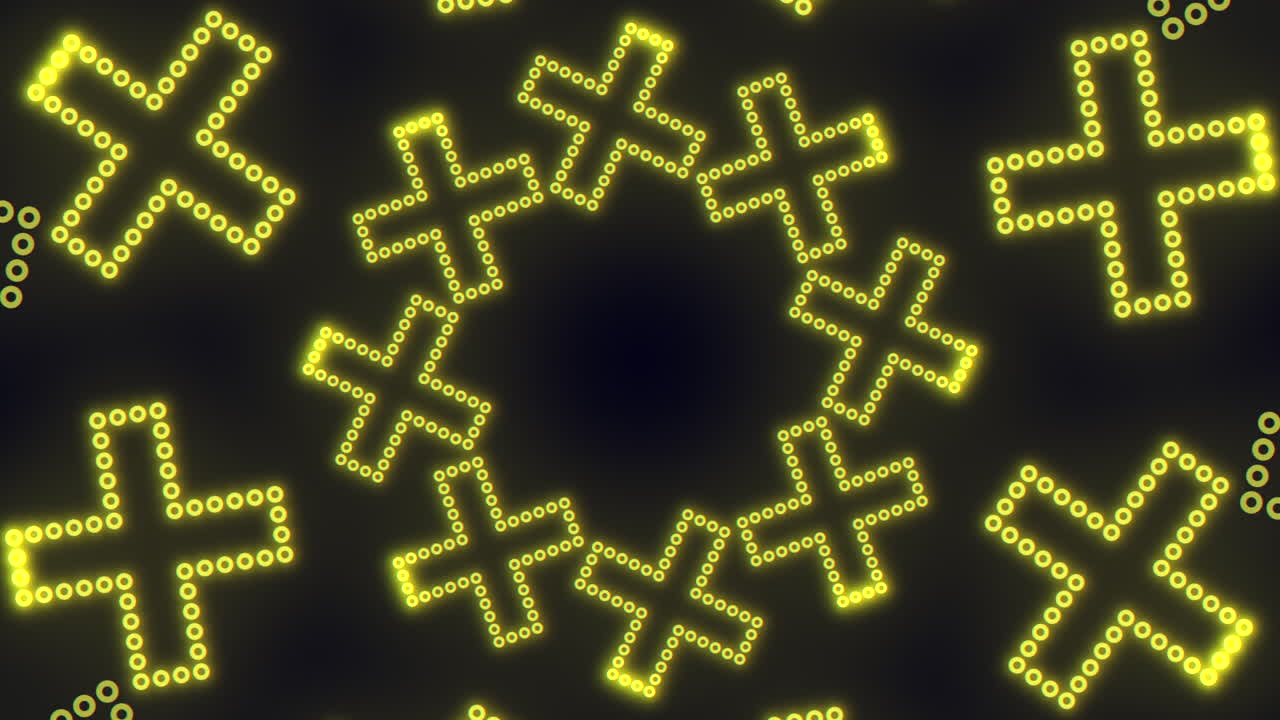 검은 바탕에 노란색 십자가가 장난스러운 원형 패턴으로