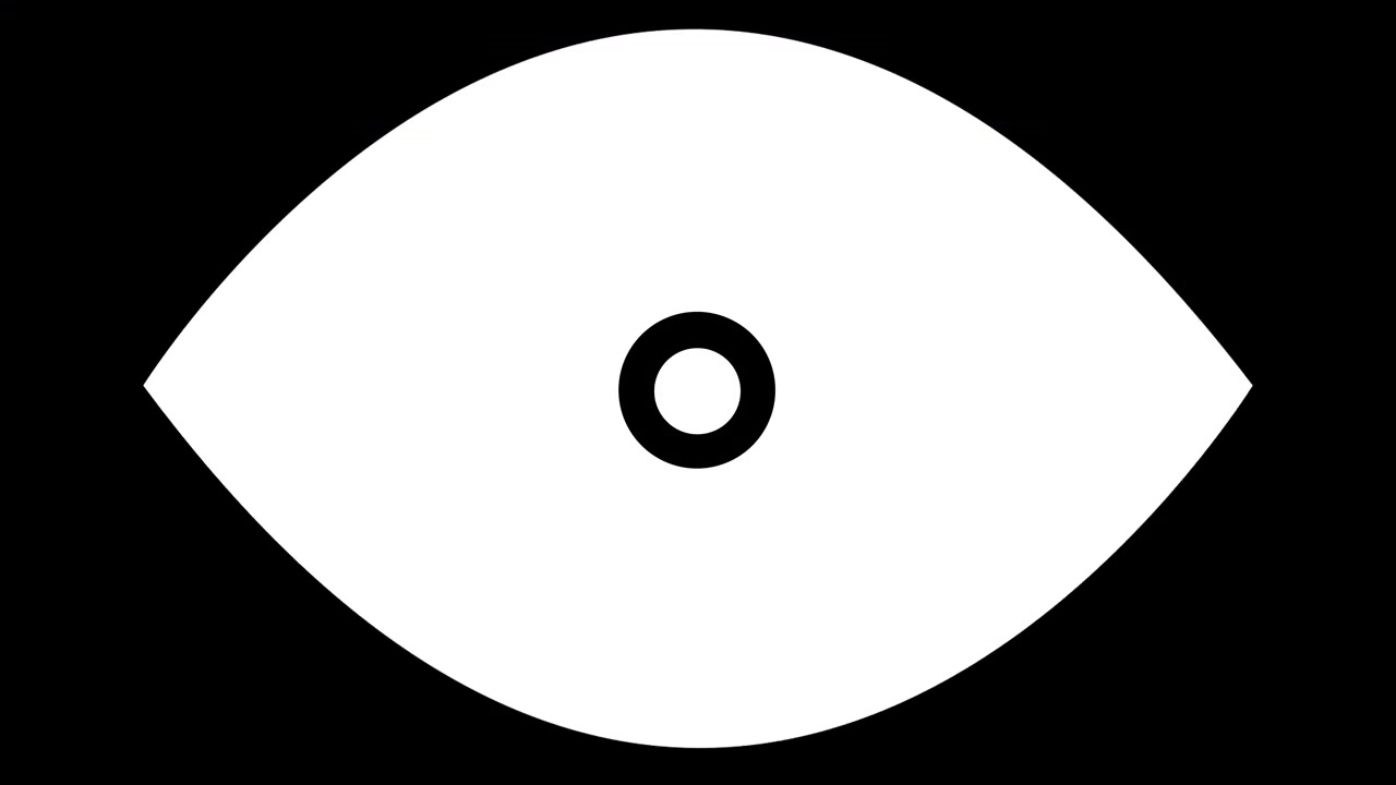 White eye icon on black background simple flat design bold symbol shape clean contrast privacy