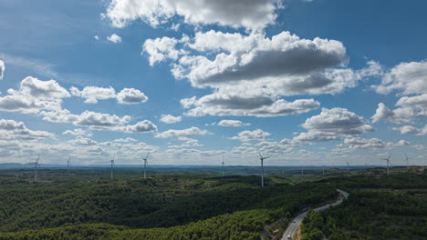 Peaceful-hyperlapse-across-a-wind-farm-and-forest