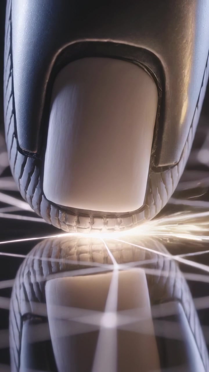 Vertical video: Hovering fingertip moving to central flare on grid mirror in studio creating sparks
