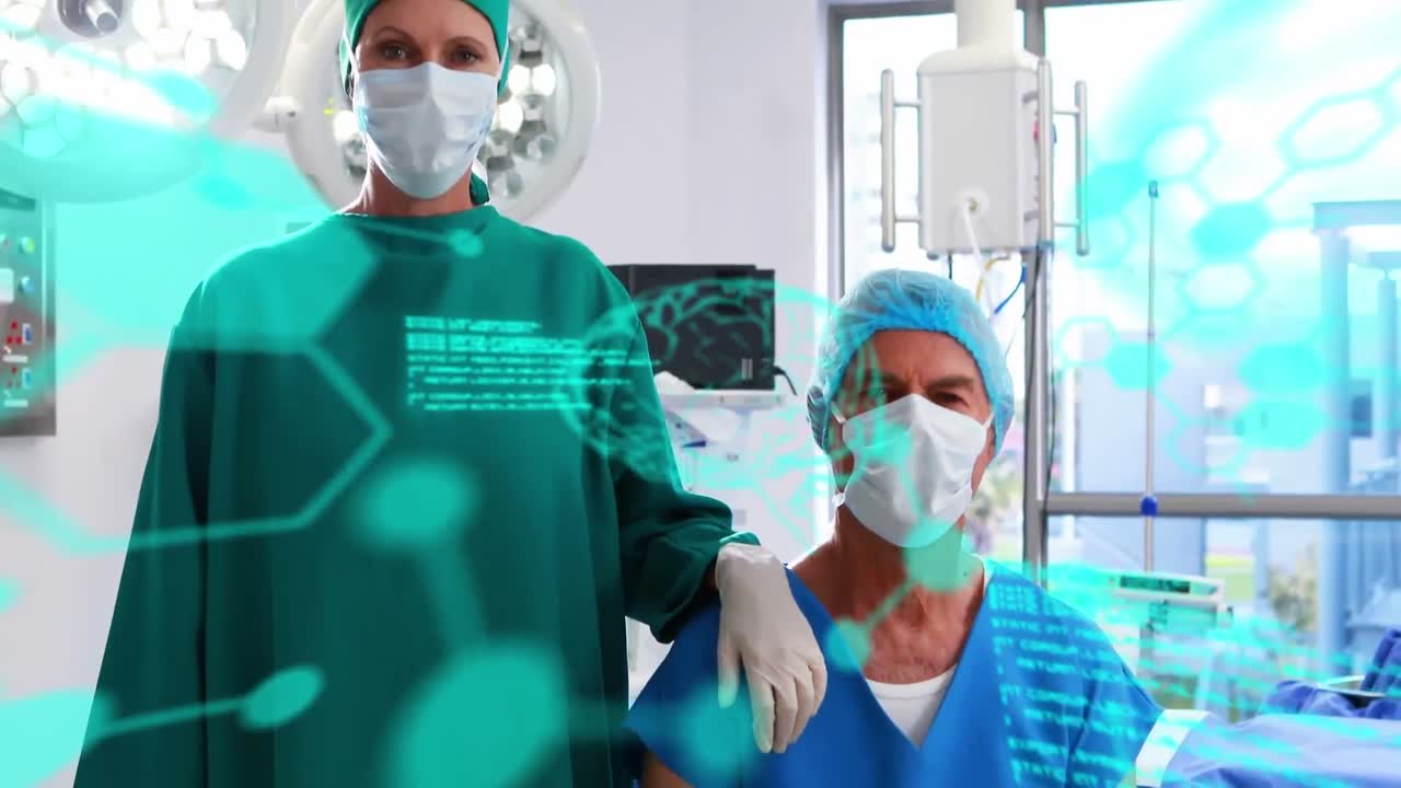 animación del procesamiento de datos científicos y estructuras químicas en diversos cirujanos