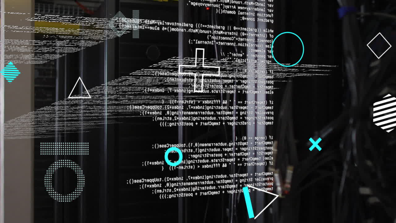 анимация вращающихся форм и обработка данных через компьютерные серверы