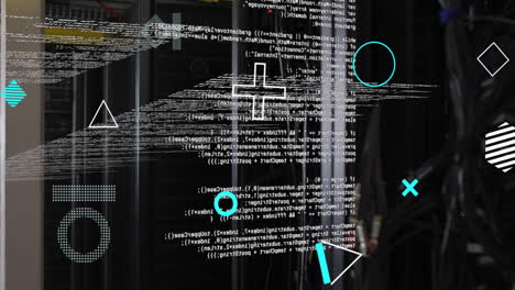 animation of rotating shapes and data processing over computer servers