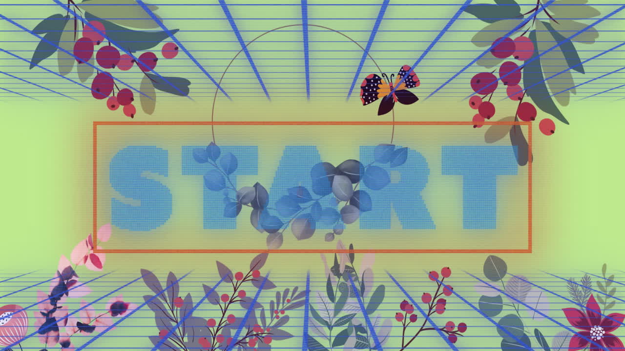 animación del comienzo en el espacio abstracto digital con marco de flores