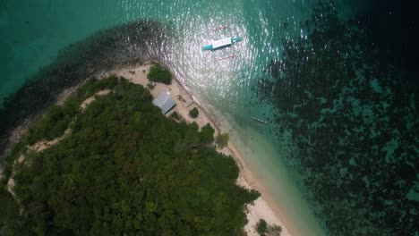 aerial drone shot of exotic tropical island in palawan, philippines