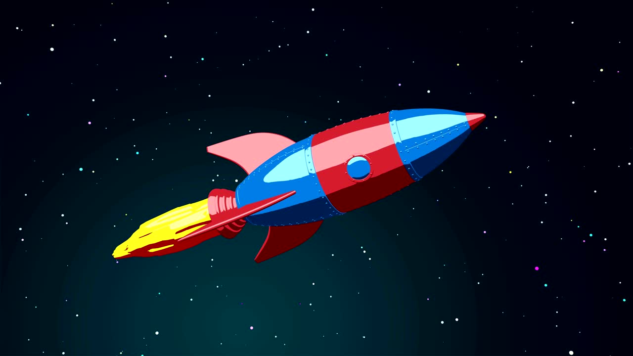Cartoon rocket flying in the space