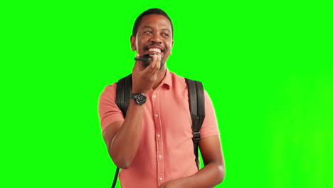 Greenscreen,-Telefon-Und-Schwarzer-Mann,-Der-Eine-Stimme-Macht