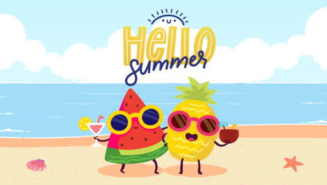 motion graphic of cartoon hello summer illustration