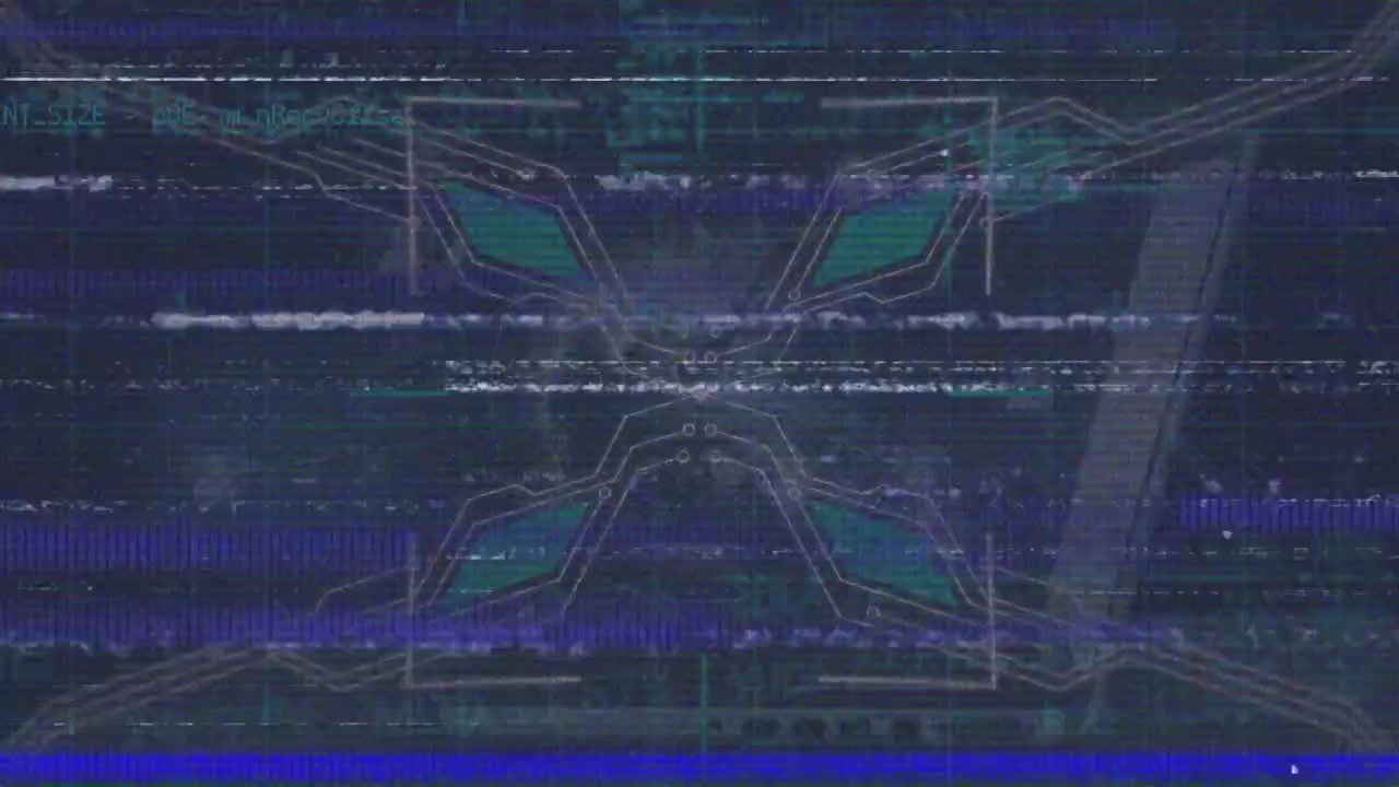 Animation of digital screen with glitch, globe and data