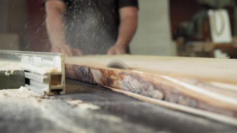 cutting boards on a circular saw in a joinery