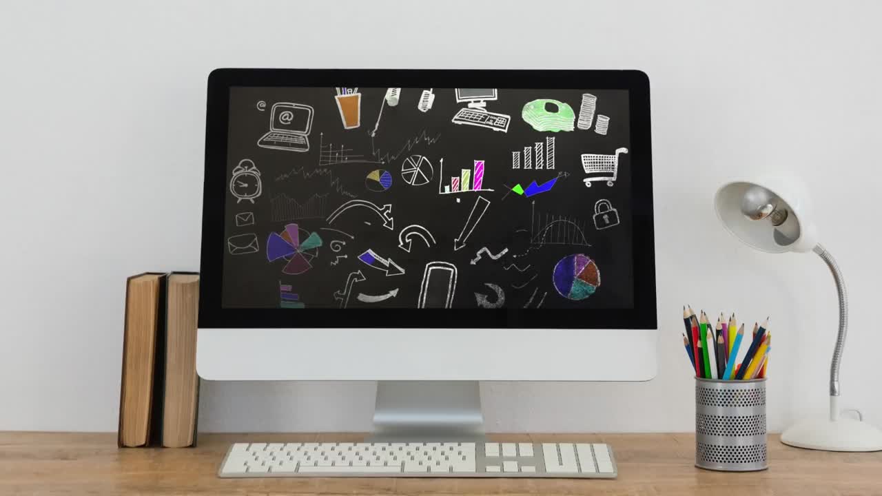 Animation of statistics and financial data processing over computer screen