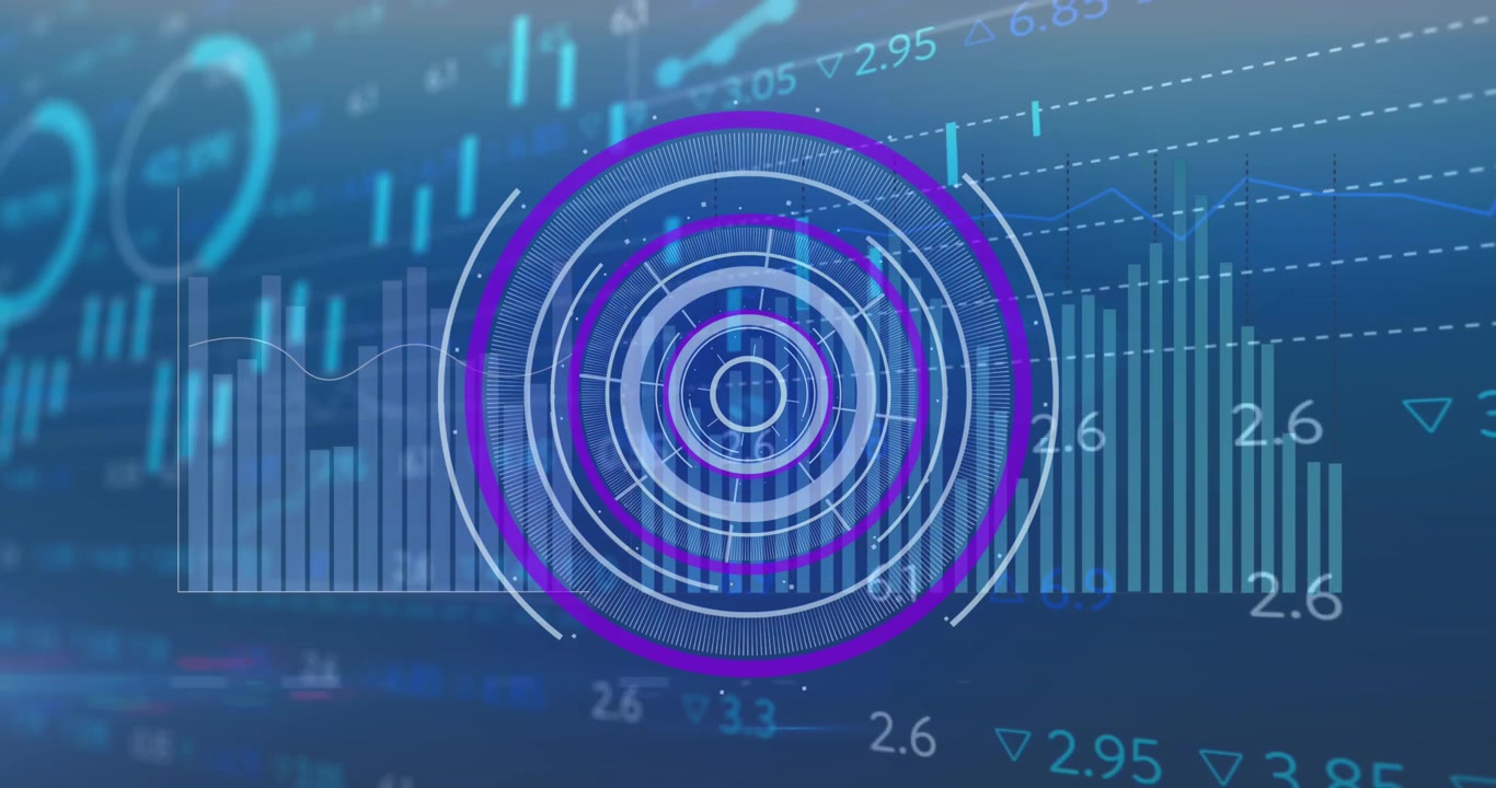Various financial data and graphs on a blue background