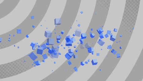 animación de cubos azules sobre rayas grises girando