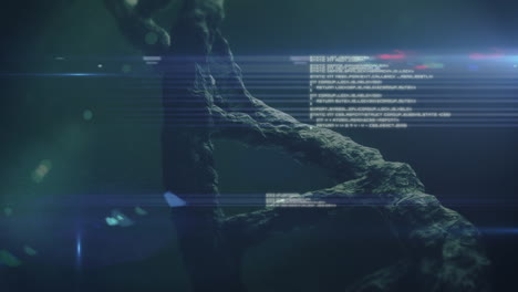 animation of data processing and dna strand over light spots